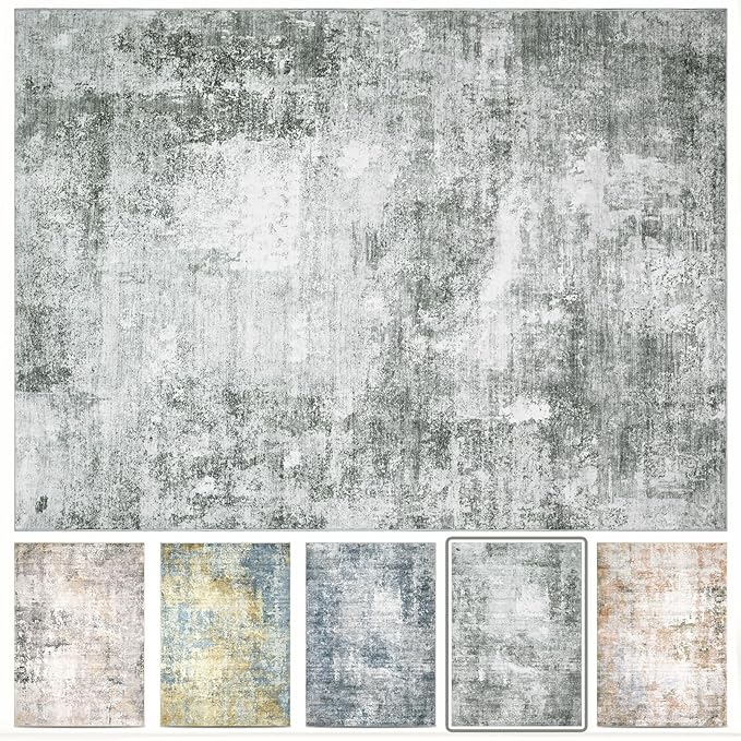 Abstract Washable Area Rug - 6x9 Large Living Room Rugs Soft Stain Resistant Non-Slip Low Pile Foldable Neutral Modern Carpet for Indoor Bedroom Dining Room Home Studio Office - Black/Grey