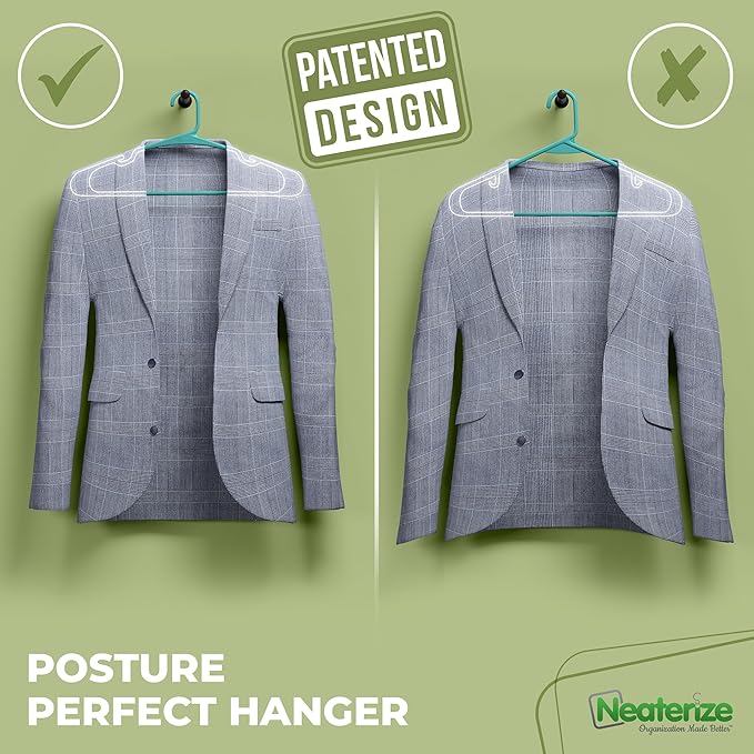 NEATERIZE Clothes Hangers 20 Pack Aqua - Plastic Hangers - Ganchos Colgar Ropa