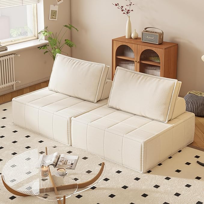 PurrJoys Modular Sectional Loveseat, 2-Piece Deep Seat Corduroy Lounge Sofa with Movable Cushions, Small Loveseat Couch for Living Room, Bedroom, Apartment