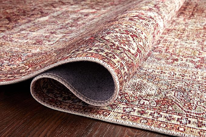 Loloi Layla Collection LAY-11 Cinnamon/Sage 2'-0" x 5'-0" .13" Thick Accent Rug, Soft, Durable, Vintage Inspired, Distressed, Low Pile, Non-Shedding, Easy Clean, Printed, Living Room Rug