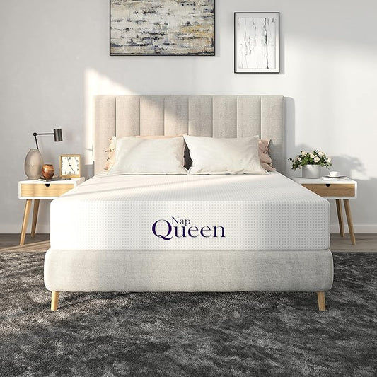 NapQueen 10 Inch Bamboo Charcoal King Size Medium Firm Memory Foam Mattress, Bed in a Box (White)