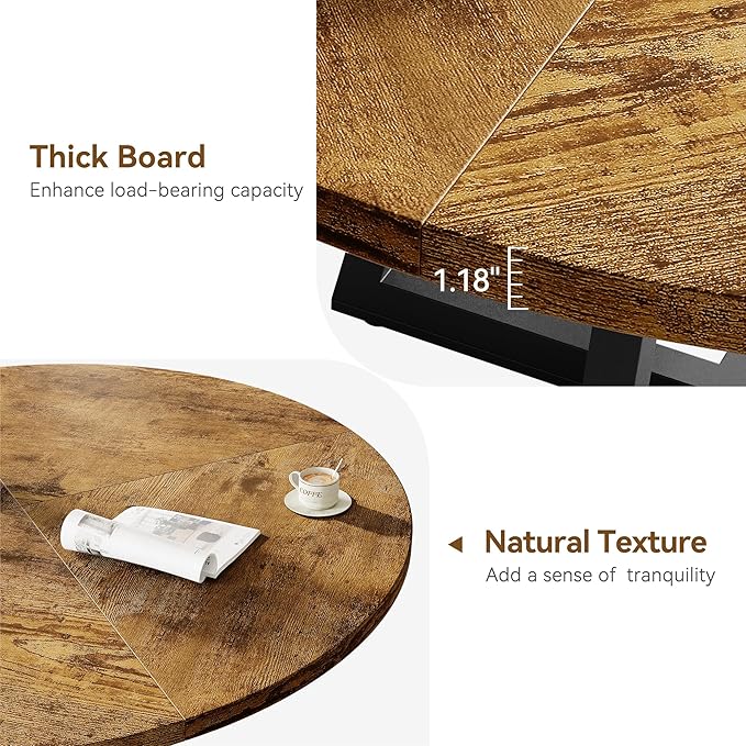 GAOMON Industrial Round Dining Table, 47 Inch Round Kitchen Table for 4, Dinner Table with Wooden Top and Metal Base for Dining Room, Living Room (New Rustic Brown, 47.2 in No Storage)