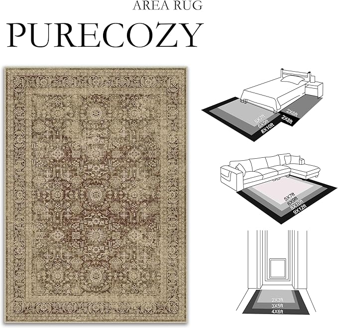 Brown 5x7 Area Rug Non Slip Vintage Living Room Distressed Machine Washable Carpet Retro Indoor Bedroom Floral Traditional Accent Throw Rug for Office Kitchen Dorm Dining Room