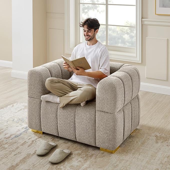 VANOMi 90.94”Cloud Sofa Couch, Modern Deep Seat Boucle Sofa, Oversized Upholstered 3-Seater Comfy Couch Loveseat for Living Room, Bedroom, Office, Apartment, Camel (1 Piece)