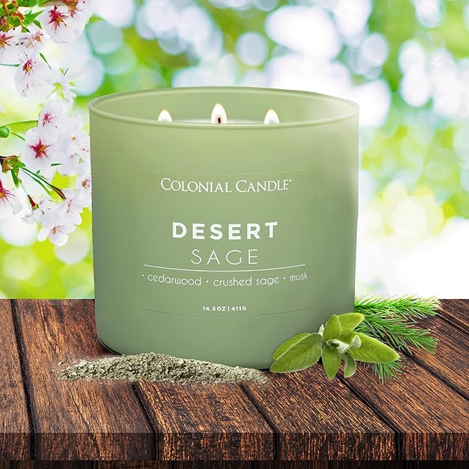 Colonial Candle Desert Sage Scented Jar Candle, Pop of Color Collection, 3 Wick, 14.5 oz - Up to 60 Hours Burn