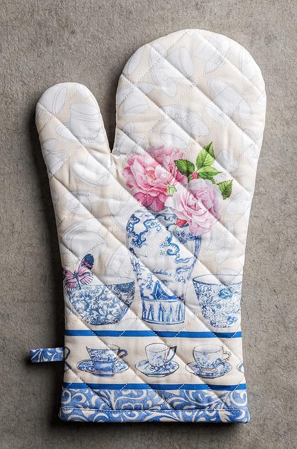 Maison d' Hermine Oven Gloves 100% Cotton Oven Mitt 7" x 13" with Loop Heat Resistant, BBQ, Cooking Gloves, Baking, Grilling, Kitchen, Handling Hot Pans Spring/Summer (Pack of 1, Canton)