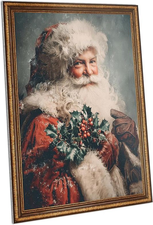 TracyArt Vintage Christmas Decor, Santa Claus with Sprig of Holly Artwork - Christmas Decorations, Unframed 13" x 17"