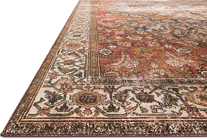 Loloi Layla Collection LAY-05 Ocean/Multi 2'-6" x 7'-6" .13" Thick Runner Rug, Soft, Durable, Vintage Inspired, Distressed, Low Pile, Non-Shedding, Easy Clean, Printed, Living Room Rug