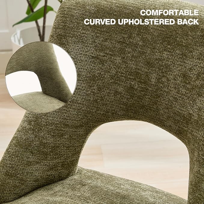 UVV Wooden Dining Chairs Set of 4, Mid Century Modern Chenille Upholstered Dining Room Chair Kitchen Chairs, Farmhouse Dinner Chair with Solid Wood Legs for Kitchen Dining Room, Green