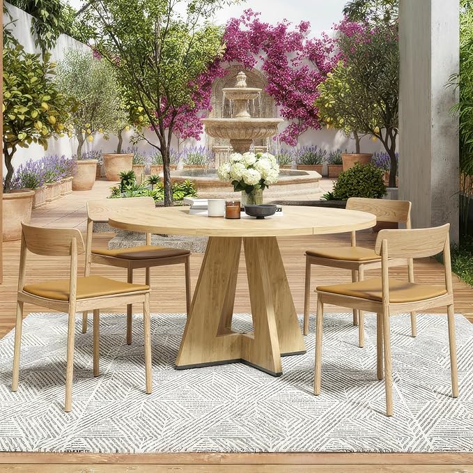 Farini 47" Round Dining Table for 4-6, Modern Kitchen Room Tables with Wood Top & Sturdy Metal Base,Large Round Dinner Table for Dining Room,Natural