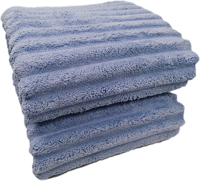 Soft Bath Sheet Towels, 35x70 inches Microfiber Ribbed Oversized Bath Towels Extra Large for Bathroom, Home, Hotel, Spa, Beach, Pool, Gym (Bath Sheet - Set of 2, Blue)