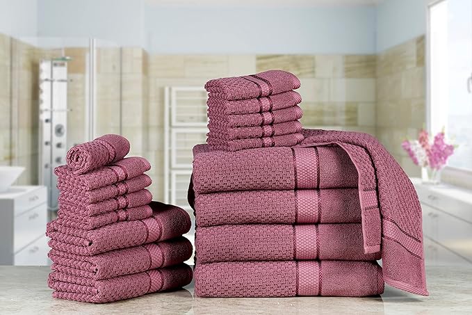 Ample Decor 100% Cotton 18 Pcs Bathroom Towel Set, Luxury Bath Towels for Bathroom - 4 Bath Towels, 4 Hand Towels, 10 Washcloths - Grape Purple