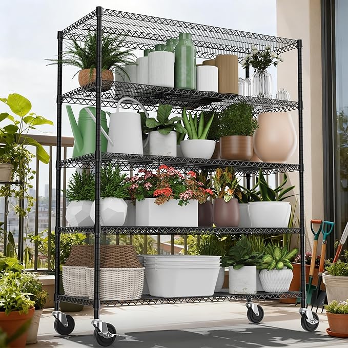 5 Tiers Shelf 3300 lbs Steel Storage Shelving Utility Shelving Unit Steel Organizer Wire Rack for Home,Kitchen,Office,Garage Black 23.6" D x 53.1" W x 73.6" H