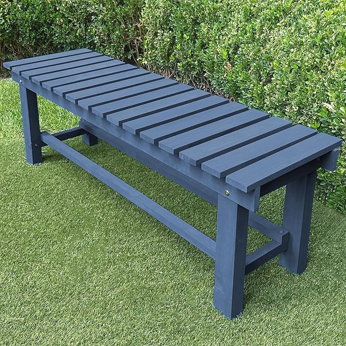 Outdoor Garden Wood Bench, 2-Person Weatherproof Wooden Bench Park Narrow Bench, Never Rot or Fade Waterproof Backless Bench for Entryway, Outdoor, Patio, Porch, Backyard and Park (Blue, 35.5''/90cm)