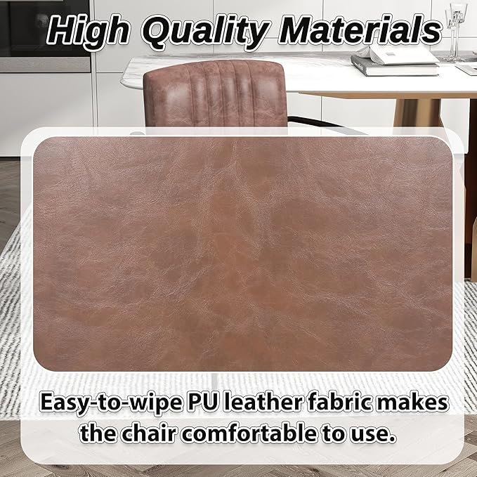 Mid-Century Modern PU Leather Dining Chairs Set of 6, Upholstered Kitchen Chairs with Arms and Metal Legs Adjustable Feet for Kitchen Dining Room(Brown)