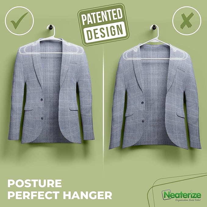 NEATERIZE Clothes Hangers 50 Pack White - Plastic Hangers - Ganchos Colgar Ropa