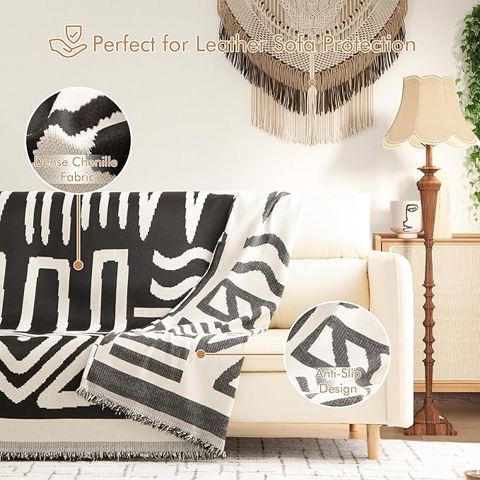 Couch Cover for 2-3 Cushion Couch Sofa Pet Friendly, Boho Sectional L Shaped Sofa Cover Washable for Dogs Cats Kids, Leather Furniture Protector Slipcover Decor for Living Room, 71"x118"