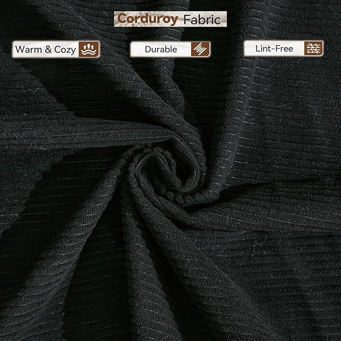 Convertible Sleeper Sofa Bed with Cylindrical Pillow, Corduroy Folding Mattress Couch with Fixed-Shape Frame, Floor Sofa Lounge Couch for Living Room Bedroom Lounge Studio-Black