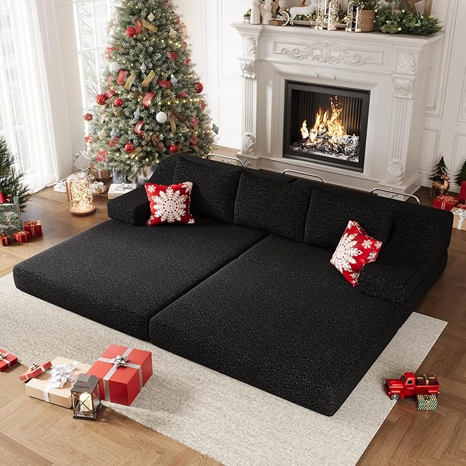 MEISSALIVVE Pull Out Sofa Bed, Queen Size Sleeper Sofa Bed with Wide Armrest & Thick Cushion, 2-in-1 Convertible Couch for Living Room, No Assembly Required (Black)
