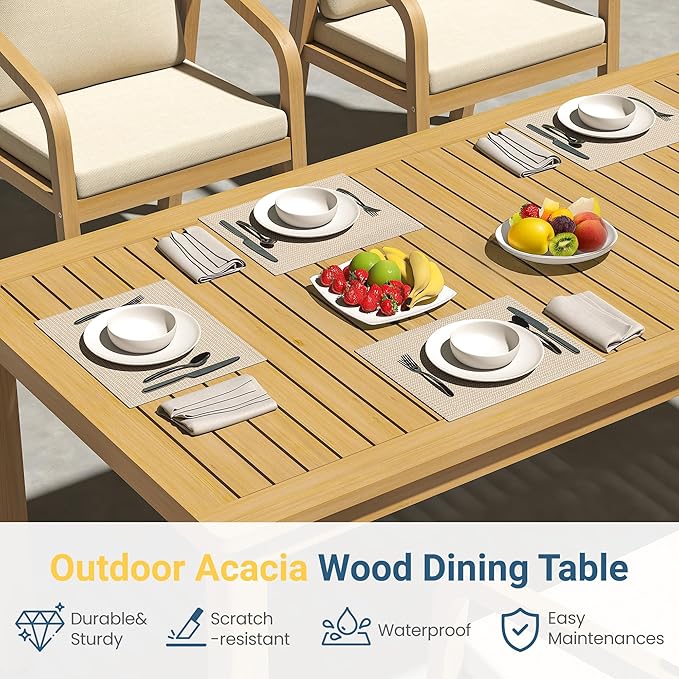 Wisteria Lane 3 Pieces Acacia Patio Dining Set for 4, Patio Dining Table and Chairs Set with Cushion, Modern Outdoor Dining Furniture Set for Lawn Backyard Garden Deck, Beige