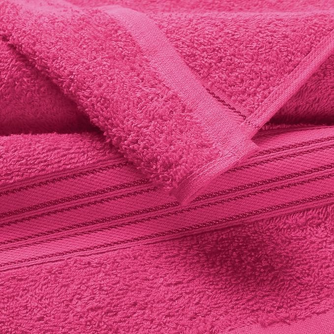 BOUTIQUO Ultra Soft 3 Pack Cotton Towel Set, Contains a Bath Towels 28x55 inch, a Hand Towels 16x24 inch & a Wash Coths 12x12 inch, Ideal Everyday use, Compact & Lightweight - Hot Pink