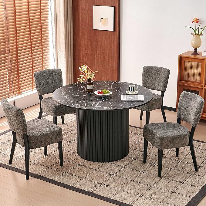 Howtek Modern Dining Chairs Set of 4 with 6.3" Thick Seat Cushions, Space-Saving Stackable Upholstered Kitchen Chairs, Ergonomic Backrest & Black Metal Legs, Grey