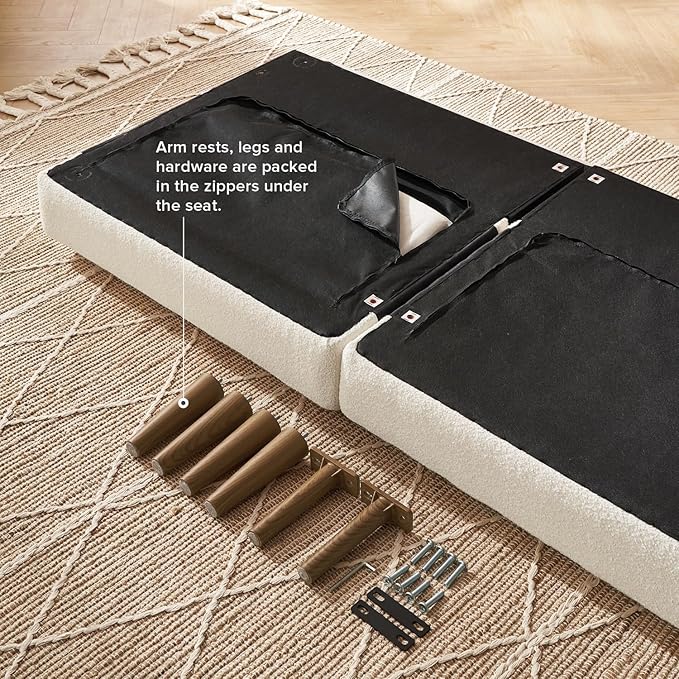 mopio 76.4" Futon Sofa Bed, Couch, Loveseat, Sleeper Sofa, Mid Century Modern Futon Couch, Sofa Cama, Couches for Living Room (Aaron, Pearl White Boucle)