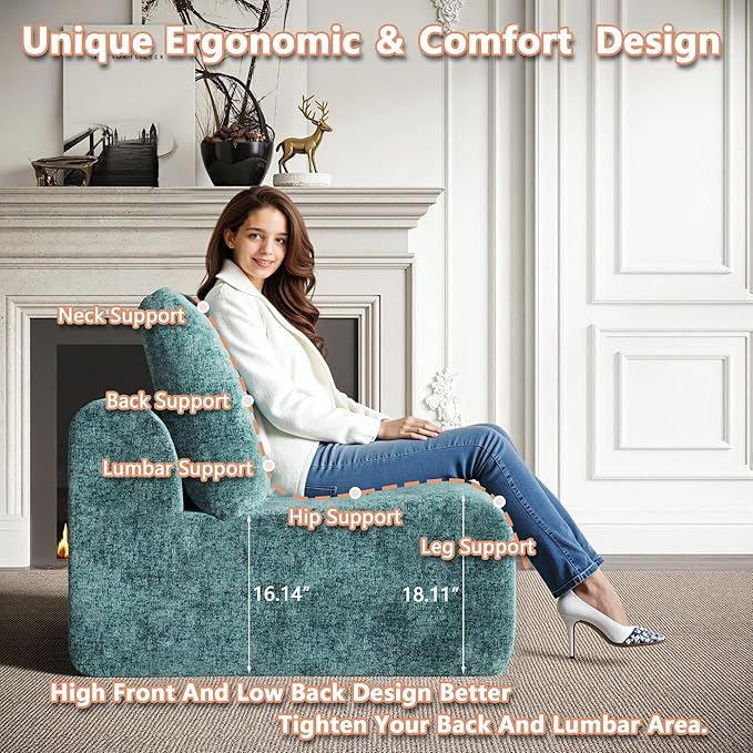 EASE MOOSE Cloud Couch Sectional Sofa, Large U-Shaped Oversized Modular Couch for Living Room, Minimalist Boneless Convertible Couches with Ottoman, 5-Seat Deep Sofas for Bedroom, Chenille (Blue)