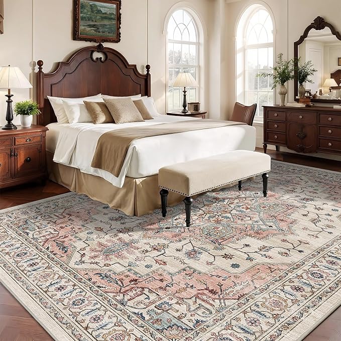 8x10 Area Rugs for Living Room Ultra-Soft Washable Rug Vintage Distressed Boho Area Rug, Non-Slip Low Pile Stain Resistant Carpet for Bedroom Dining Room Kitchen Office