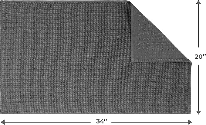 Cotton Paradise 100% Cotton Non Slip Bath Mats for Bathroom, 20x34 inch Soft Absorbent Quick Dry Machine Washable Floor Bath Mat, Dark Gray