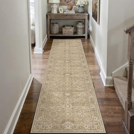 2x8 Brown Runner Rug Hallway Non Slip Kitchen Vintage Distressed Long Carpet Indoor Machine Washable Traditional Floral Bedroom Accent Throw Rug for Office Laundry Bathroom Dining Living Room