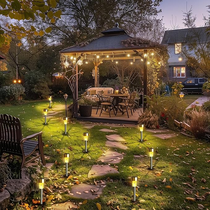 GIGALUMI Solar Pathway Lights, Stainless Steel IP44 Waterproof Auto On/Off Outdoor LED Solar Landscape Lights for Garden, Yard, Patio, Path and Walkway(20 Pack, Warm White)