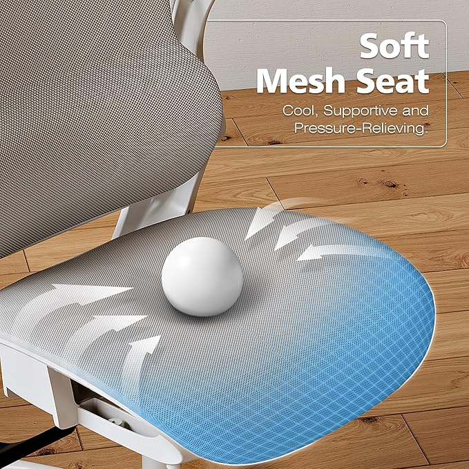 GABRYLLY Ergonomic Mesh Office Chair- White Desk Chair, Flip-Up Armrest, Adjustable Headrest, Tilting with Soft Seat and PU Wheel, Elite Home Desk Chair for Work, Study, Gaming (GY1108)