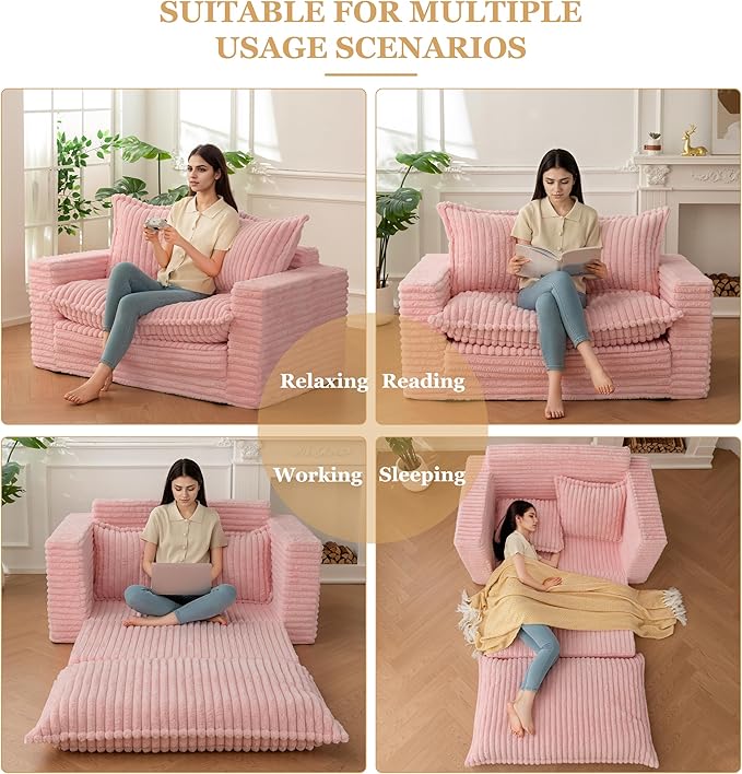 YOSHOOT Loveseat Sleeper Sofa, Convertible Sofa Bed Couch Futon Couches for Living Room, 3-in-1 Pull Out Floor Couch with Washable Cushion and Pillows