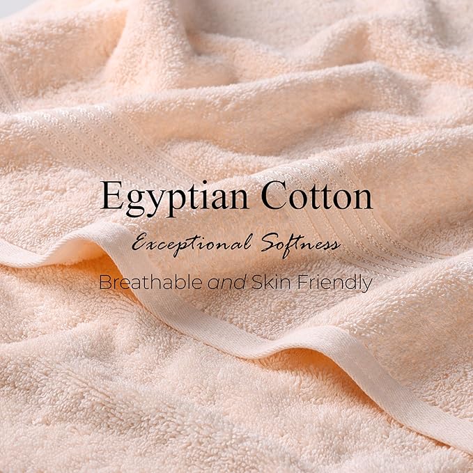 Superior Heritage Egyptian Cotton Bath Towel Set, Large Body Towels for Home Bathroom, Master, Guest Bath Decor, Plush, Absorbent Basics, Spa, Hotel, Resort, Luxury Essentials, Set of 4, Peach