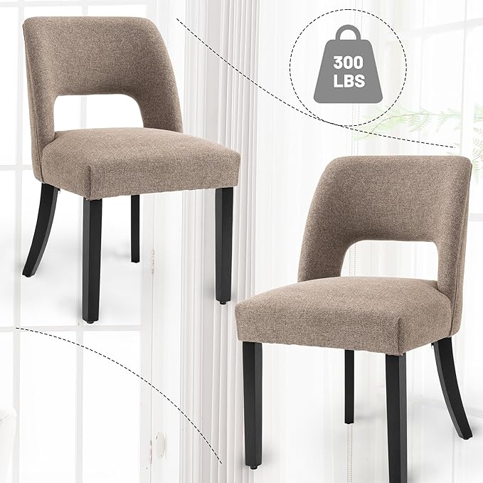 VKNOW Wooden Dining Chairs Set of 4, Modern Fabric Upholstered Dining Room Chair Kitchen Chairs, Farmhouse Dinner Chair for Kitchen Dining Room, Brown-Black Legs