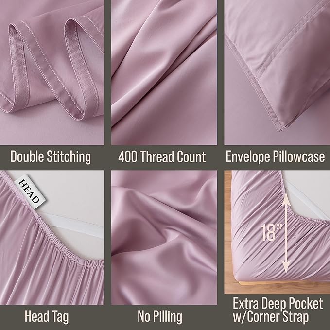 Bella Coterie Luxury Bamboo Viscose Twin Size Sheet Set | 100% Organically Grown | Ultra Soft | Cooling for Hot Sleepers | 18" Deep Pocket [Lilac]