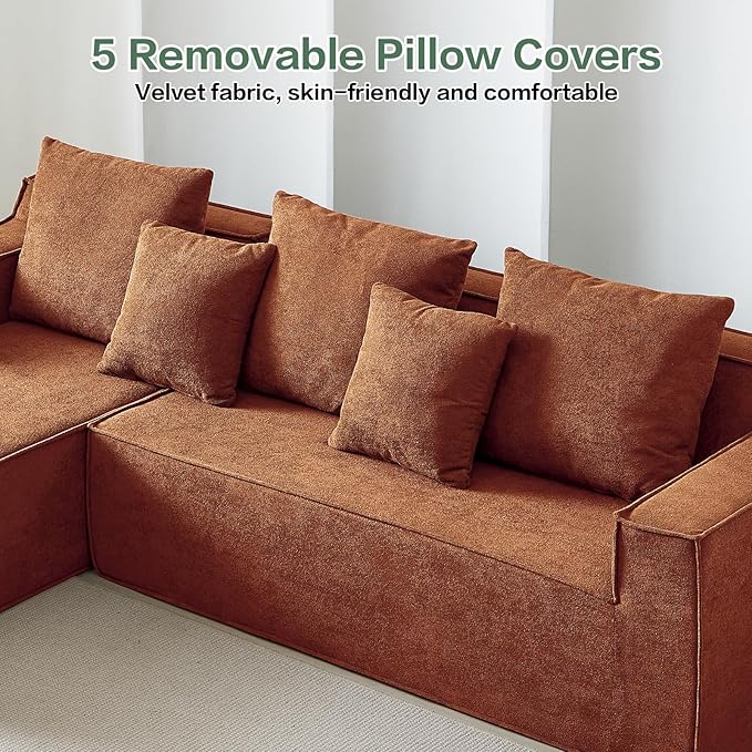 Boneless Couch for Living Room, 101" Modular Sectional Sofa Couches, L-Shape Sofa with Deep Seat, Comfy Cloud Sofa Velvet Fabric, No Assembly Required