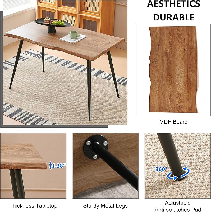 Kitchen Table and Chairs Set-5 PCS Dining Room Table Set for 4 Person, Engineered Wood Table with Irregular Tabletop, 4 Ergonomic Dining Chairs Upholstered Kitchen Chairs