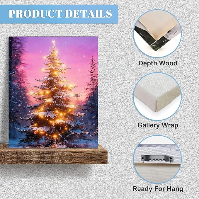 Framed Christmas Pictures Wall Decor,Vintage Pine Tree Prints,Winter Christmas Canvas Wall Art Decoration for Bedroom Bathroom Living Room Rustic Xmas Holiday Gifts (Christmas Tree 18, 16'' X 24'')