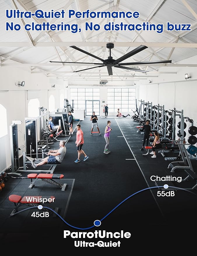 Industrial Ceiling Fans with Remote Control, 100 Inch Black Big Ceiling Fans without Lights for Living Room Shop Garage Bedroom Indoor Outdoor, 6-Speed Reversible DC Motor, Dimmable, 3CCT, Timer