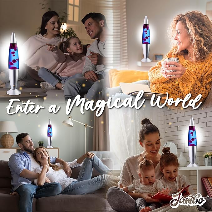 JAMBO 16" Beautiful Liquid Lamp- Blue with Purple Wax, Relaxing Magma Light, Night Light Nightlight, Home Decor Living Room Office Bedroom Lamp for Adults Teens Kids