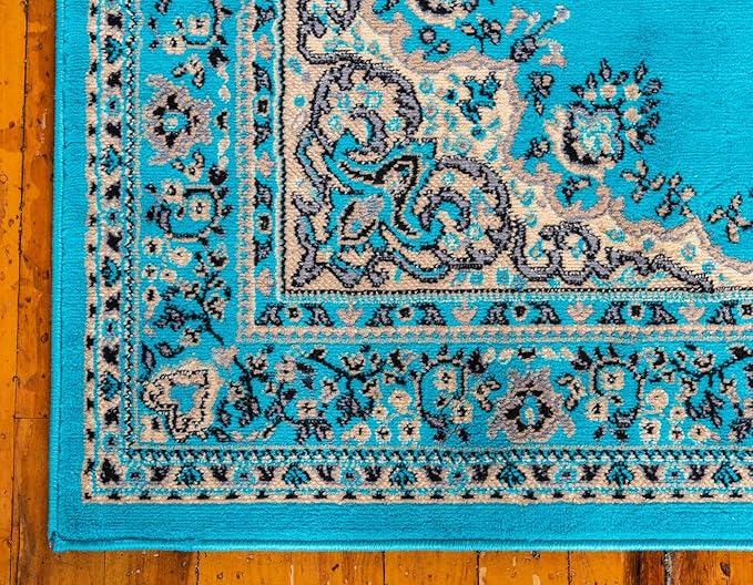 Unique Loom Reza Collection Traditional Persian Style Area Rug, 2 ft 2 in x 3 ft, Turquoise/Ivory