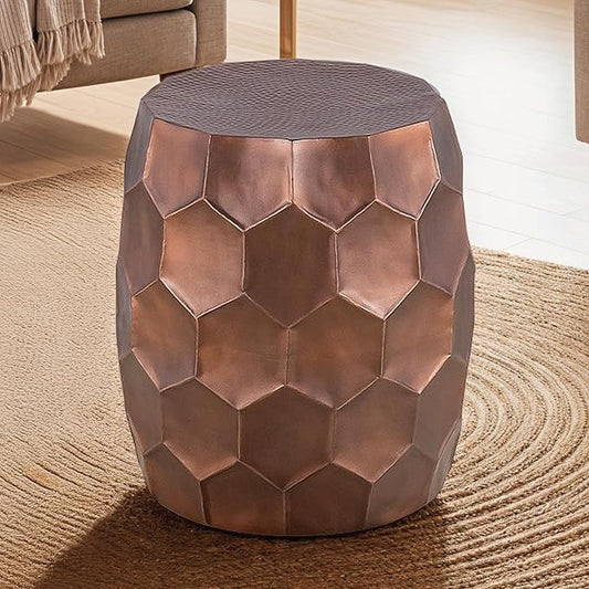ET101 Modern Contemporary Aluminum Material 21" Height End Table, Side Table with Glossy Diamond-Patterned Base Antique Copper