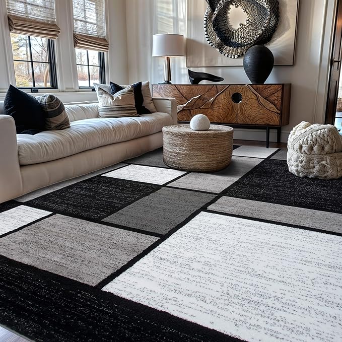 Rugshop Modern Geometric Gray Area Rug, Non-Shedding Carpet for Living Room, Bedroom, or Study, 6'6" x 9'