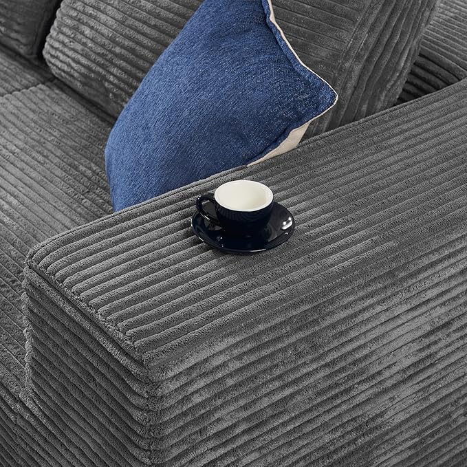 106" 3-Seater Sofa, Cloud Modular Sofa with Certified Foam, Upholstered Floor Sofa with Deep Seat, Upholstered Sofa for Bedroom Living Room, No Assembly Required (Plush Corduroy Fabric, Grey)