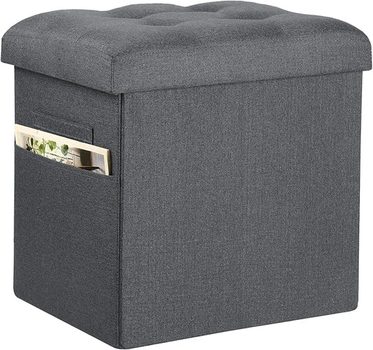 Storage Ottoman, Foot Rest Stool with Thicker Foam Padded Seat. 61L Slim Tall Foldable Linen Footstool Storage Bench Small Ottoman for Living Room, Bedroom. 350lbs Load Capacity, 17x13x17in, Dark Gray