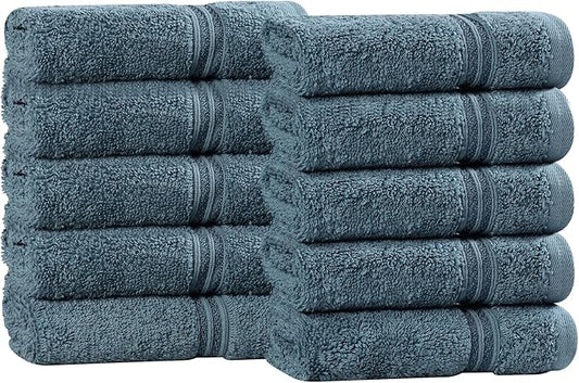 Superior Egyptian Cotton 10-Piece Face Towel Set , Small Towels For Facial, Spa, Quick Dry, Absorbent Towels, Bathroom Accessories, Guest Bath, Home Essentials, Washcloth, Airbnb, Sapphire