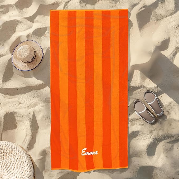 Kaufman - Personalized Velour Beach and Pool Towel 100% Cotton 30in X 60in Solid Color Bath Towel Embroidered (Orange/Honey)