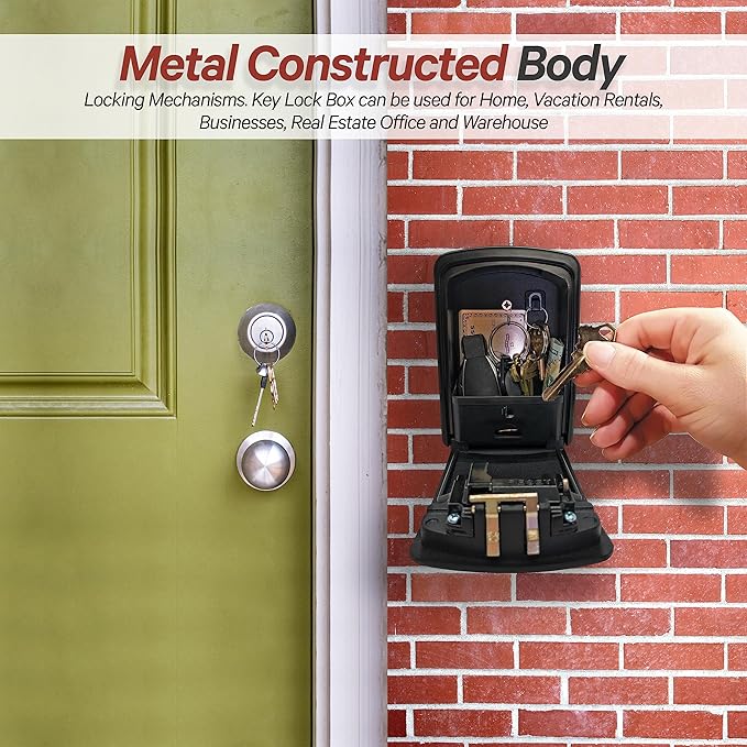 Iron Lock® Key Lock Box XXL Wall Mount – Waterproof Outdoor Key Safe with Heavy-Duty Metal Body & 4-Digit Combination – Lock Box for Keys Outside for Home, Rentals & Realtors (Black, XXL)